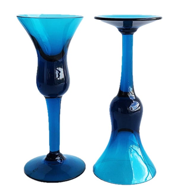 Teal 1960s Peacock Blue Kluk Kluk Cordial Glasses Designed by Jacob Bang for Holmegaard, Set of 6 For Sale - Image 8 of 10