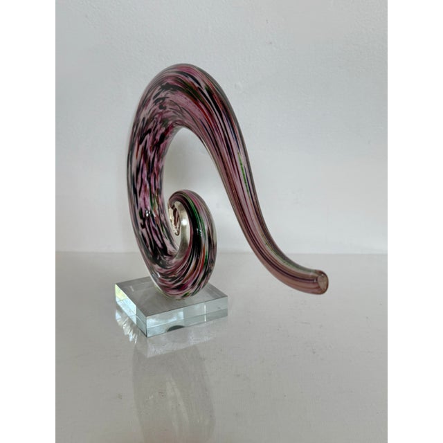 Purple Murano Style Purple Art Glass Swirl Sculpture on Lucite Base For Sale - Image 8 of 9