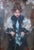 Small original oil painting by Ramon Kelley (b. 1939) depicting an adolescent girl dressed in a Victorian-era dress. The...