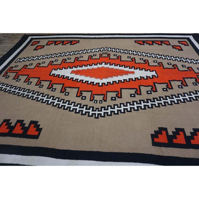 1940s Tribal Geometric Antique Native American Room Size Navajo Flatwoven Rug For Sale - Image 10 of 10