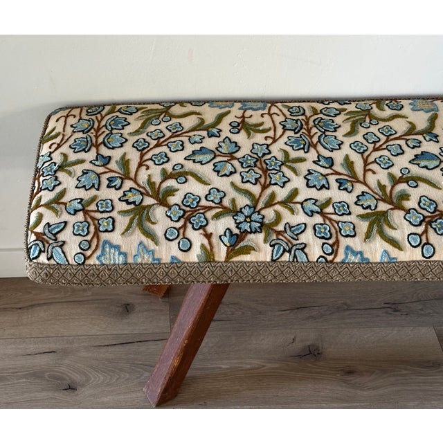 Textile Designer Linen and Crewel Custom Bench Pillow For Sale - Image 7 of 8