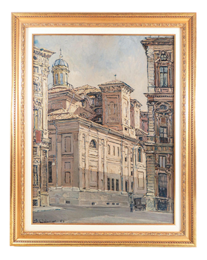 Sergio Albano, Piazza Carignano, 1961, Oil on Cardboard