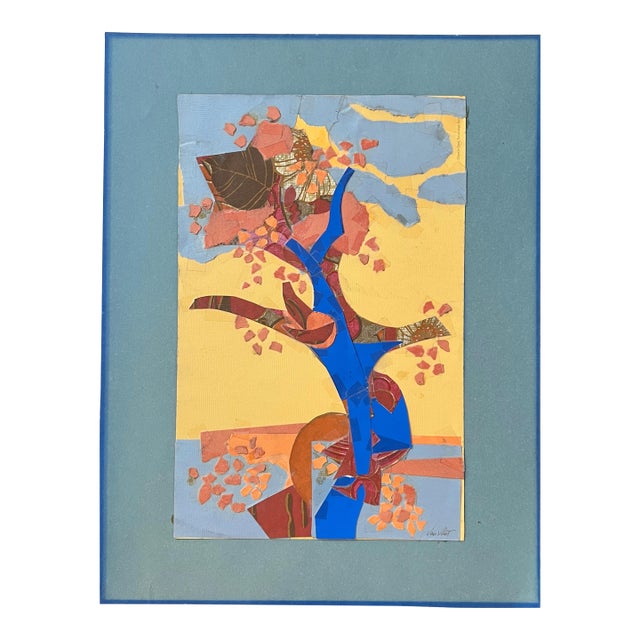 Vintage Mixed Media Abstract Paper Collage Art, C1970s Signed For Sale