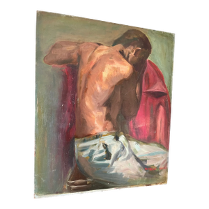 Mid Century Oil on Board Painting Man Marion Viana