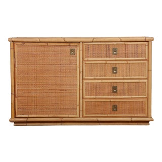 Vintage Chest of Drawers in Wicker, Bamboo and Brass from Dal Vera, 1970s For Sale