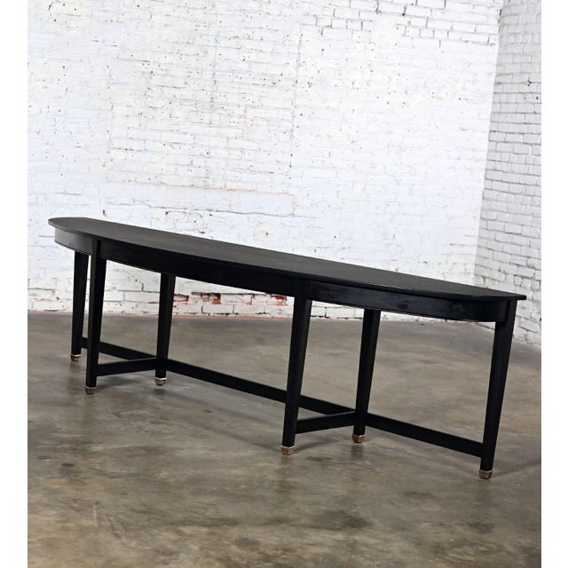 Traditional Mid-20th Century Transitional Monumental Mahogany Demilune Console Table Black Painted Finish For Sale - Image 3 of 12