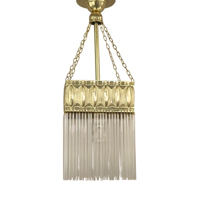 Art Nouveau French Hanging Lamp with Glass Rods, 1890s For Sale