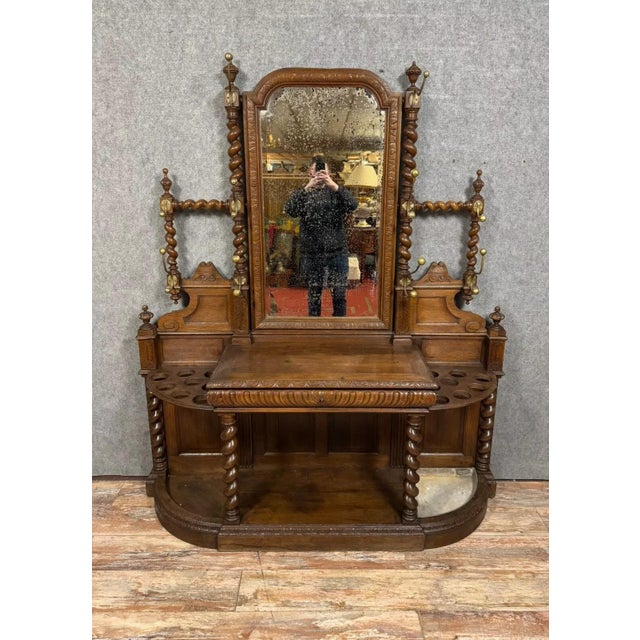 Wood Renaissance Style Oak Castle Coat Rack, 1850s For Sale - Image 7 of 8