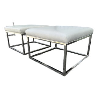 Mitchell Gold and Bob Williams Leather and Chrome Stools For Sale