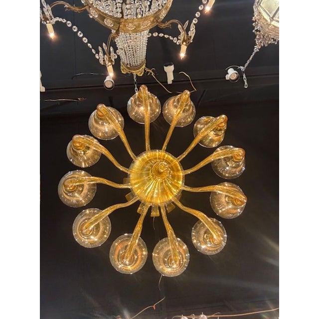 Vintage Amber Colored Murano Glass Chandelier With 12 Arms For Sale In Dallas - Image 6 of 7