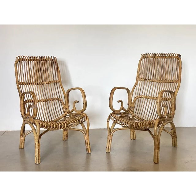 Set of Bamboo and Rush Armchairs, 1970s For Sale - Image 13 of 13