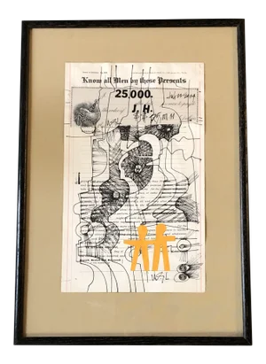 Original Contemporary Wayne Cunningham Abstract Ink Drawing “Hands Across America “Collage
