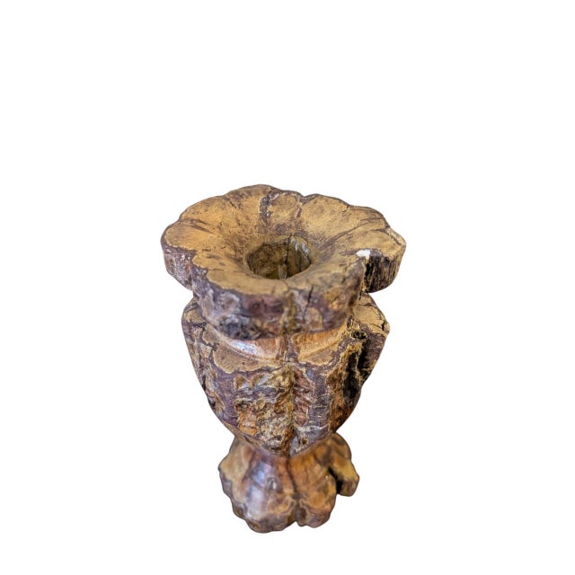 Beautiful and whimsical vintage hand-carved Chrysanthemum wood vase from Taiwan. This piece honors the imperfect beauty in...
