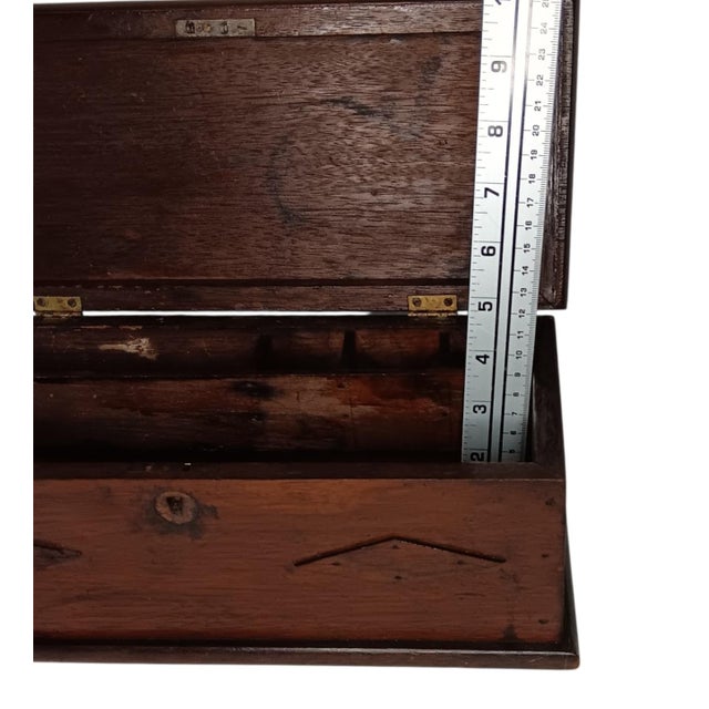 Antique Wood Box Dark Rustic Brown Diamond Design With Round Medallion For Sale - Image 16 of 18