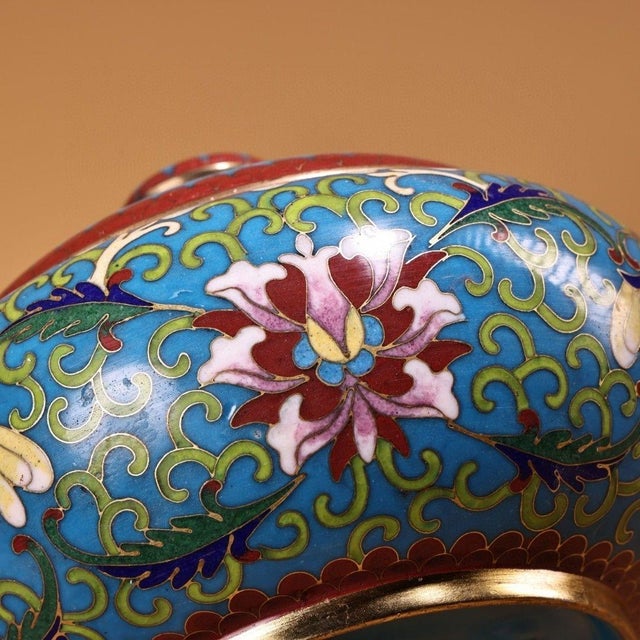 Metal Vintage Chinese Cloisonné Enamel Gilt Lidded Jar – Floral Motif For Sale - Image 7 of 10
