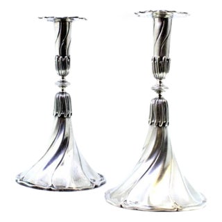 Silver Candlesticks with Embossed Stems and Cut-Out Sconces, Set of 2 For Sale