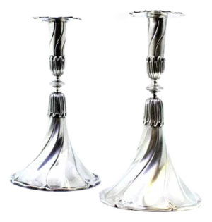 Silver Candlesticks with Embossed Stems and Cut-Out Sconces, Set of 2