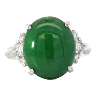 Certified Untreated 8.14 Carat Jadeite Jade a Fei Cui Platinum Ring Size 7 For Sale