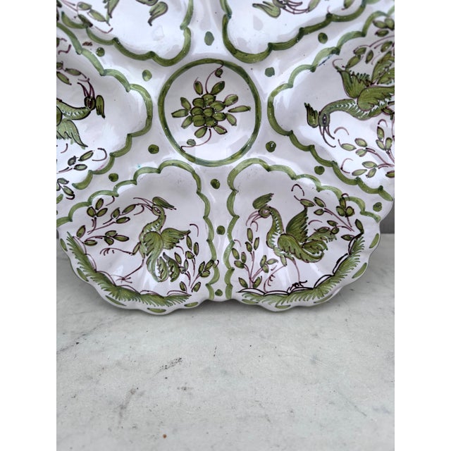 French Country French Faience Oyster Plate With Bird Moustiers Style Circa 1940 For Sale - Image 3 of 5