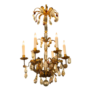 Early 20th C. Italian Gilt Tole and Crystal Chandelier