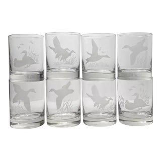 1970s Abercrombie & Fitch “Wildlife Birds” 8 Old Fashioned Tumbler Glasses For Sale