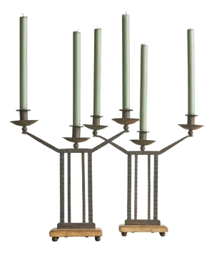 Art Deco Candleholders in Wrought Iron and Stone, 1920s, Set of 2