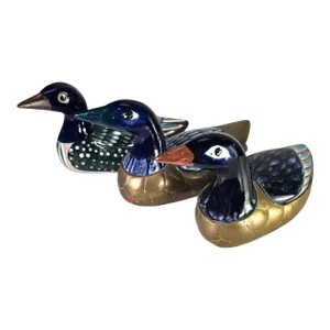 Tonala Brass Duck Figurines Talavera Mexican Folk Art Set of 3