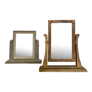 Antique Art Deco Pewter & Gold Tone Table Top Mirrors, a Pair For Sale