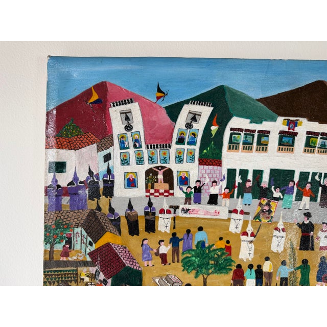 2009 Jadiro Colorful Folk Art Oil on Canvas Painting – Unframed For Sale In Miami - Image 6 of 12