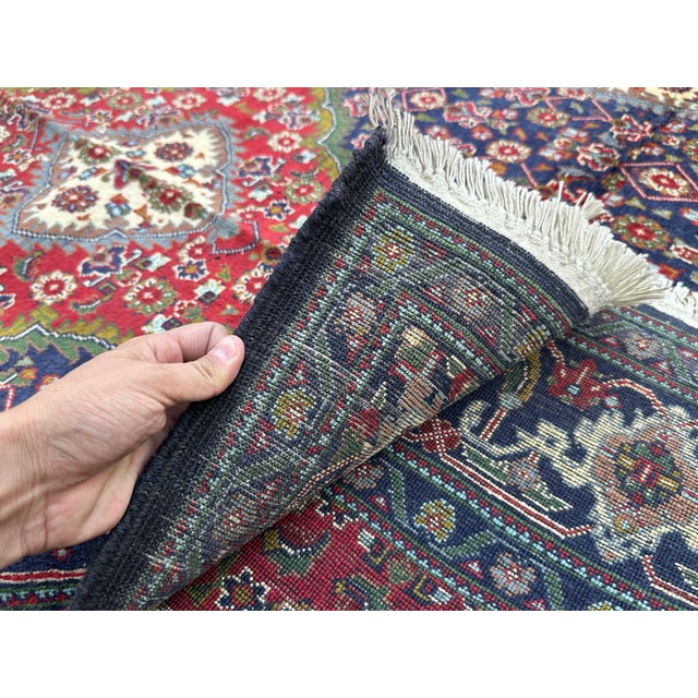 Hand-Knotted Navy Blue and Red Tabriz Medallion Wool Area Rug,6'8 X 5'1' For Sale - Image 13 of 13
