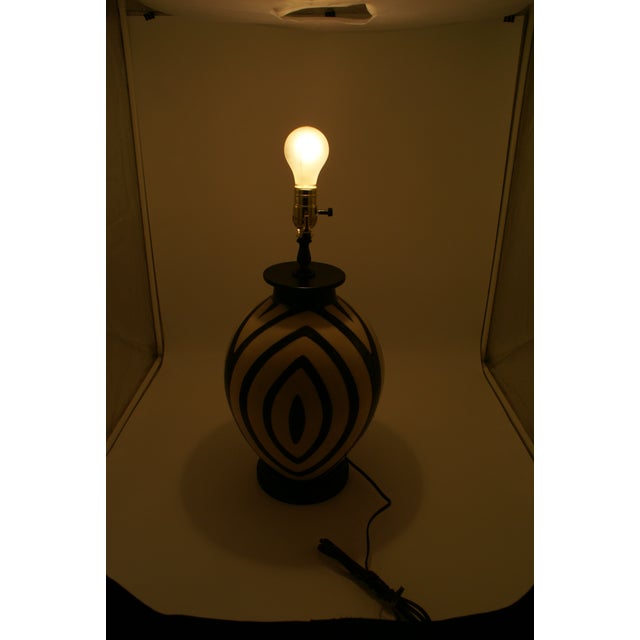 Ceramic Late 20th Century Black & Ivory Geometric Chulucanas Pottery Center Eye Modern Vase Lamp For Sale - Image 7 of 7