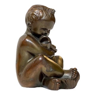 Karl Josef Hoffman Bronze Sculpture Baby Boy and Fish, 1950s For Sale