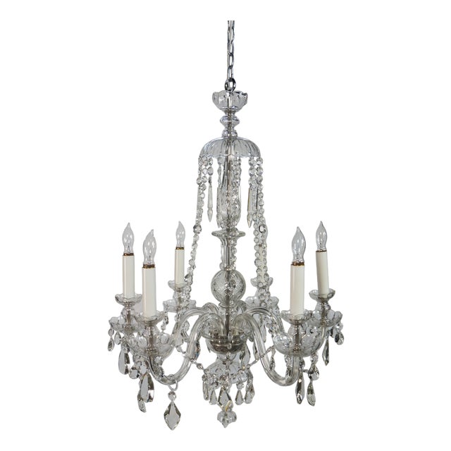 Vintage Maria Theresa European Bohemian Crystal 6 Arm Candlestick Chandelier For Sale