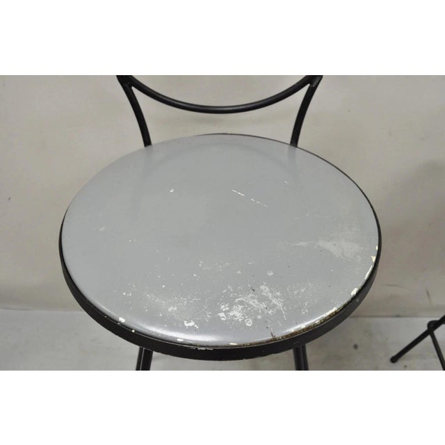 Black Mid 20th Century Modern Arthur Umanoff Style Wrought Iron Swivel Counter Bar Stool Pair For Sale - Image 8 of 12
