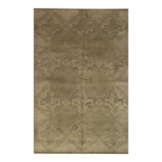 9x12 Trara Bespoke Beige Damask Contemporary Hand Knotted Wool Carpet Rug For Sale