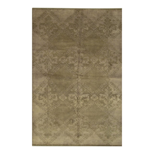 9x12 Trara Bespoke Beige Damask Contemporary Hand Knotted Wool Carpet Rug For Sale