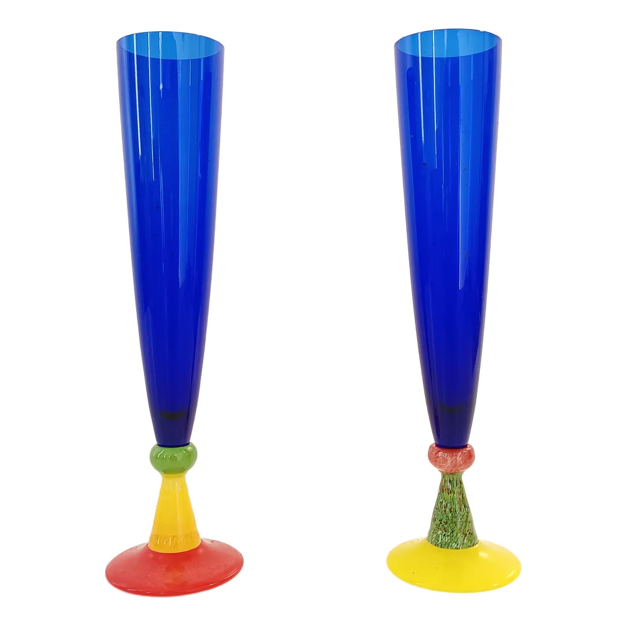 Blue Murano Glass Flutes by Bisazza & Rotella, 2000, Set of 2 | Chairish