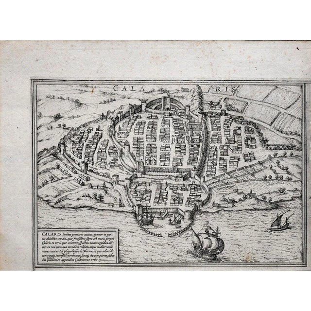 Ancient Map of Calaris is an original etching belonging to the collection ''Civitates Orbis Terrarurm'' realized by Georg...