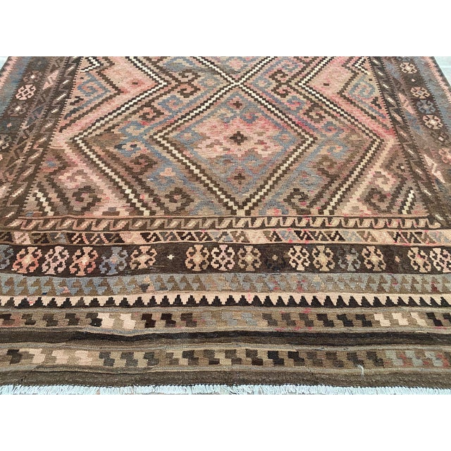 Vintage Maimana Kilim Area Rug, Handwoven Wool, 8x12, Rose & Slate For Sale - Image 4 of 11