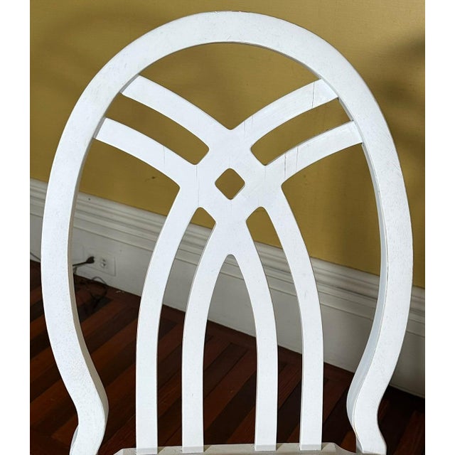 Late 20th Century Universal Furniture White Dining Chairs Arched Open Work Geometric Rounded Back Set of Six For Sale - Image 16 of 18