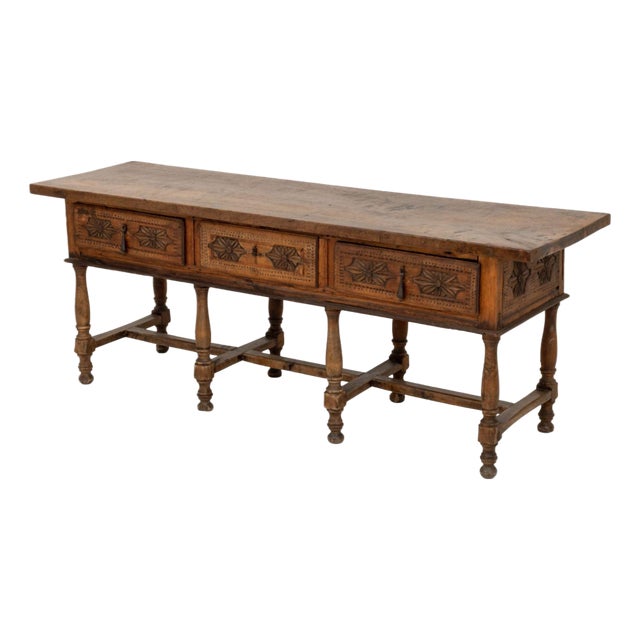 Spanish Baroque-Style Walnut Console Table For Sale