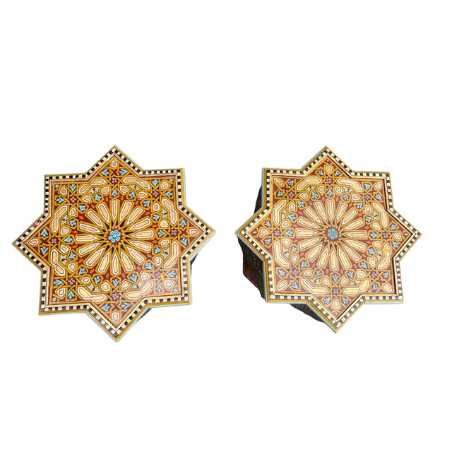 Red Moroccan Star Shaped Hand Painted Side Tables a Pair For Sale - Image 8 of 17