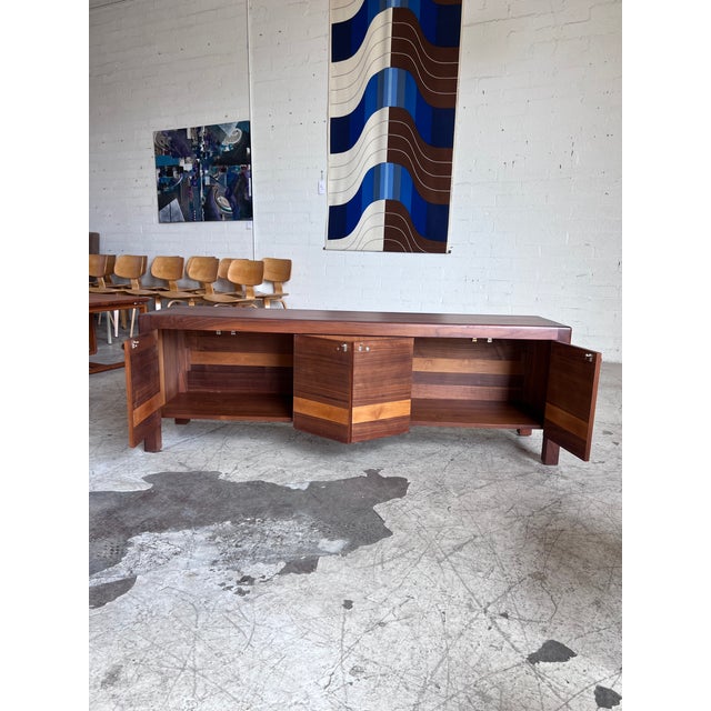 Brown Newly Refinished Mid Century Two Tone Credenza by Lou Hodges For Sale - Image 8 of 8