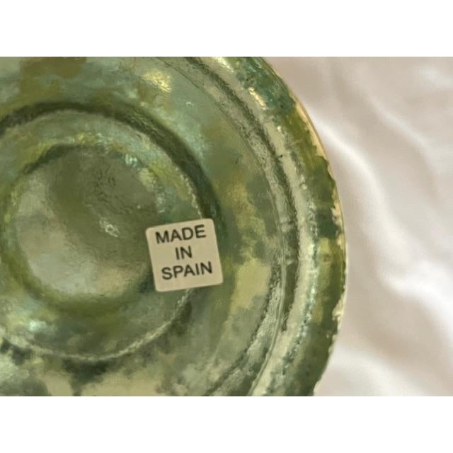 Glass Large Green Glass Bowl & Candleholders, Spain For Sale - Image 7 of 13