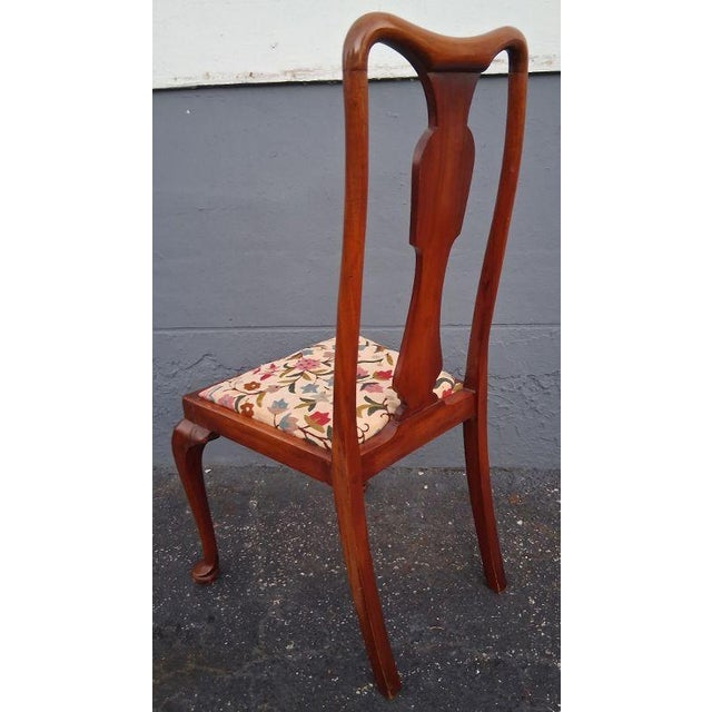 1950's Traditional Queen Anne Style Carved & Embroidered Dining Chairs Set of 6 For Sale - Image 17 of 18