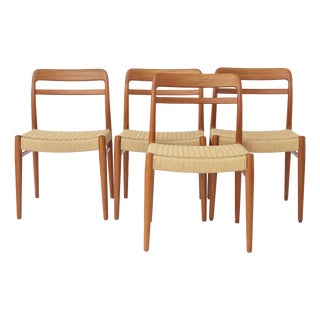 Mid-Century Modern Norwegian Model 145 Dining Chairs in Teak and Danish Paper Cord by Alf Aarseth for Gustav Bahus, 1960s, Set of 4 For Sale