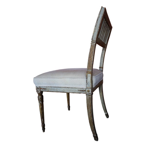 Wood Pair of Antique Gustavian Style Open Back Chairs With Diamond Pattern Upholstery For Sale - Image 7 of 10