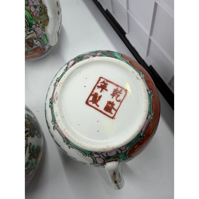 Antique Chinese Famille Rose Medallion Porcelain Tea Set; Teapot, Sugar, Creamer For Sale - Image 11 of 12