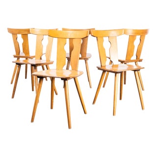 Industrial Handmade Blonde Dining Chairs, Alsace, France, 1950s, Set of 6 For Sale