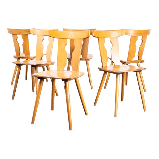 Industrial Handmade Blonde Dining Chairs, Alsace, France, 1950s, Set of 6 For Sale
